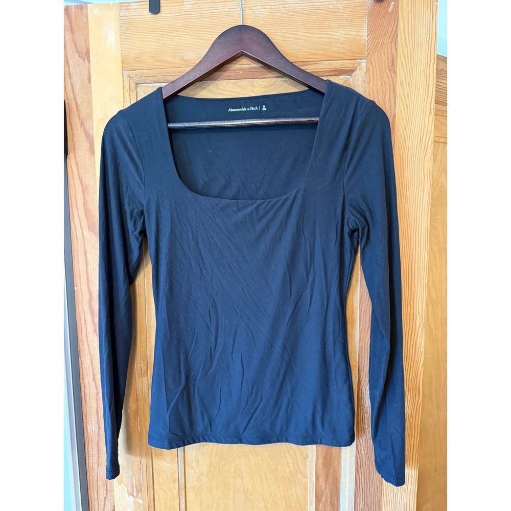 Abercrombie & Fitch Black Square Neck Long Sleeve Top Soft Stretchy Essential M